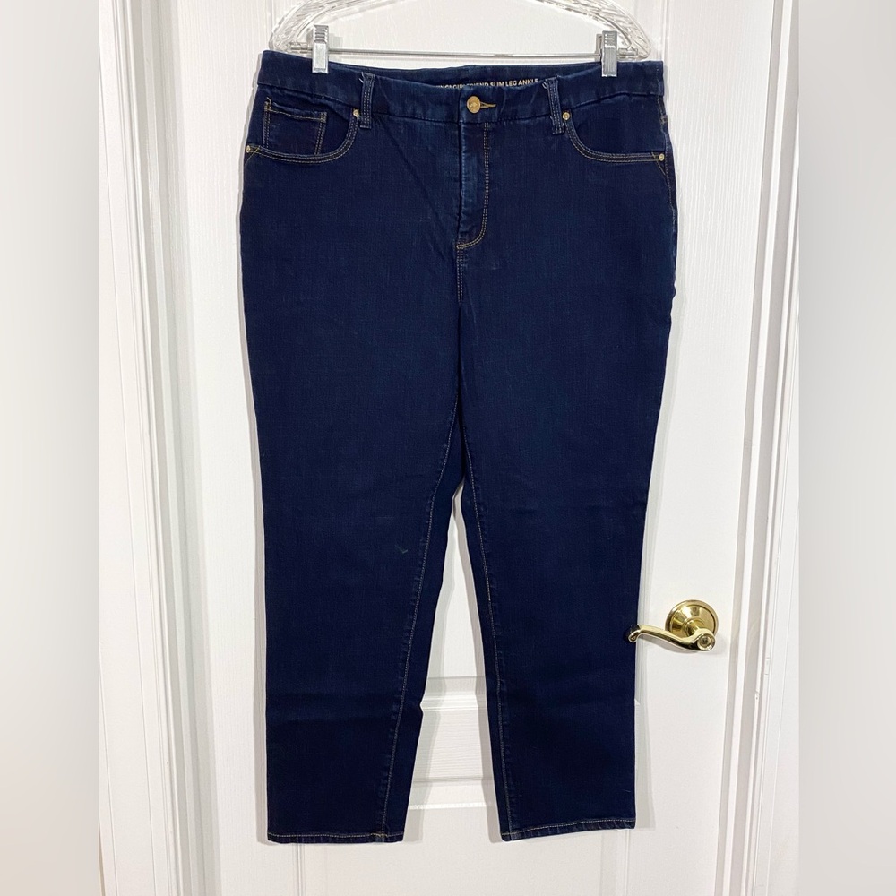 Chico’s So Slimming Girlfriend Slim Ankle Jeans Dark Wash Size 14